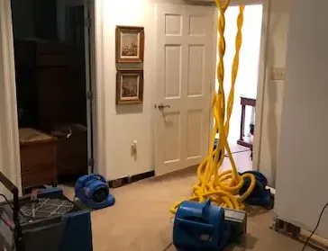 Restoration equipment set up to dry a home after a water loss